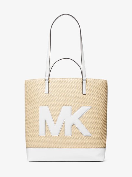 Kelli Large Logo Straw Tote Bag OPTIC WHITE MICHAEL KORS — Фото, Картинка BAG❤BAG Купить оригинал Украина, Киев, Житомир, Львов, Одесса ❤bag-bag.com.ua