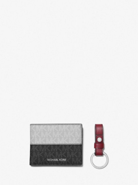 Color-Block Logo Billfold Wallet with Keychain BLACK / DK BERRY MICHAEL KORS — Фото, Картинка BAG❤BAG Придбати оригінал Україна, Київ, Житомир, Львів, Одеса ❤bag-bag.com.ua