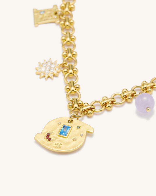 Cosmos Round Multi Charm Bracelet 18ct Gold Plated & Multicolor Zircon & Purple Beads JW PEI — Фото, Картинка BAG❤BAG Купить оригинал Украина, Киев, Житомир, Львов, Одесса ❤bag-bag.com.ua