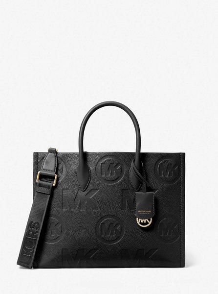 Mirella Medium Logo Embossed Pebbled Leather Tote Bag BLACK MICHAEL KORS — Фото, Картинка BAG❤BAG Купить оригинал Украина, Киев, Житомир, Львов, Одесса ❤bag-bag.com.ua