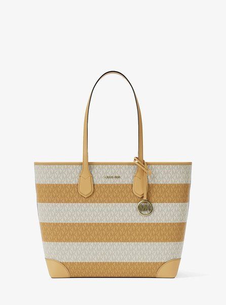 MICHAEL KORS Eva Large Striped Signature Logo Tote Bag HONEYWHEAT 35S6GV0T3U &mdash; фото 1 из 5