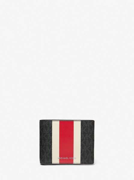 Logo Stripe Billfold Wallet With Passcase BRIGHT RED MICHAEL KORS — Фото, Картинка BAG❤BAG Купить оригинал Украина, Киев, Житомир, Львов, Одесса ❤bag-bag.com.ua