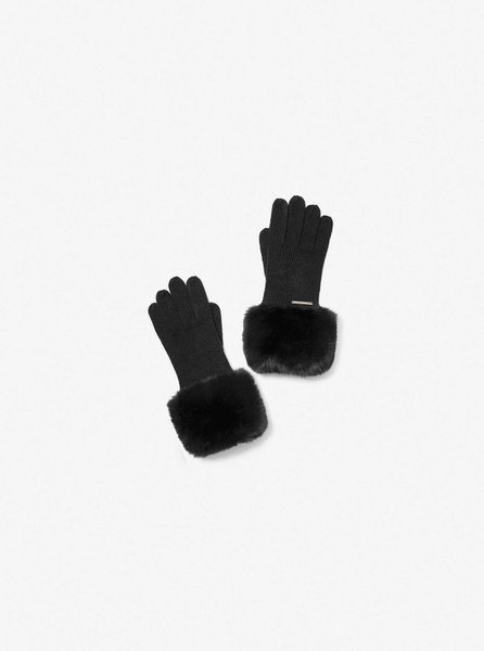 Faux Fur-Trim Knit Gloves BLACK MICHAEL KORS — Фото, Картинка BAG❤BAG Купить оригинал Украина, Киев, Житомир, Львов, Одесса ❤bag-bag.com.ua