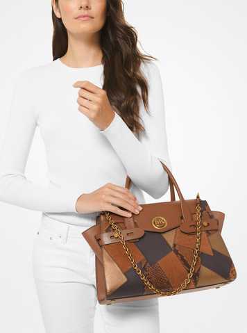 michael kors carmen large logo and leather belted satchel