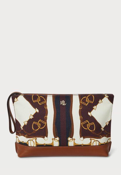 RALPH LAUREN Equestrian-Print Canvas Large Pouch Wash Bag Equestrian Scarf Print/Lrn Tan Equestrian Scarf Print / Lrn Tan 432P04512-001 &mdash; фото 1 из 4