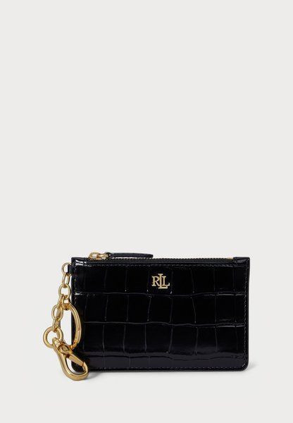 RALPH LAUREN Croc-Embossed Leather Zip Card Case Wallet Black BLACK 432979863-005 &mdash; фото 1 из 2