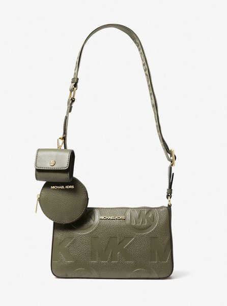Jet Set Logo Embossed Leather Crossbody Bag with Case for Apple Airpods Pro® Olive MICHAEL KORS — Фото, Картинка BAG❤BAG Купить оригинал Украина, Киев, Житомир, Львов, Одесса ❤bag-bag.com.ua