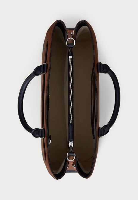 RALPH LAUREN Striped Leather Large Hanna Satchel Handbag BROWN / NAVY 431934897-009 &mdash; фото 3 из 5