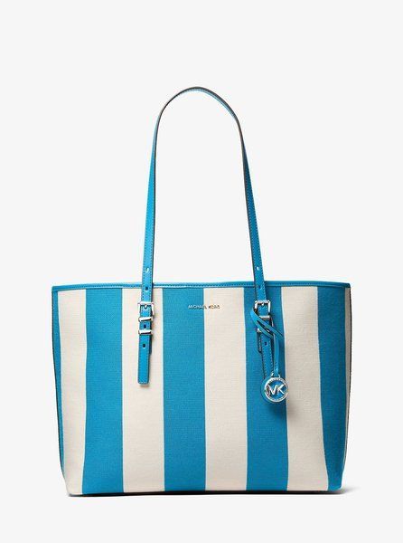 MICHAEL KORS Quinn Large Striped Canvas Tote Bag Milos Blue 30S6SQNT6C &mdash; фото 1 из 3