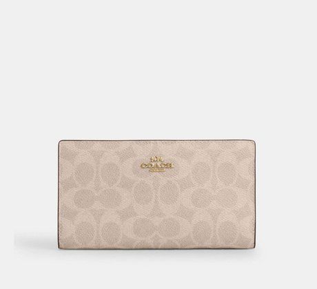 COACH Slim Zip Wallet In Signature Canvas Gold / Sand / Chalk CW661 &mdash; фото 1 из 3