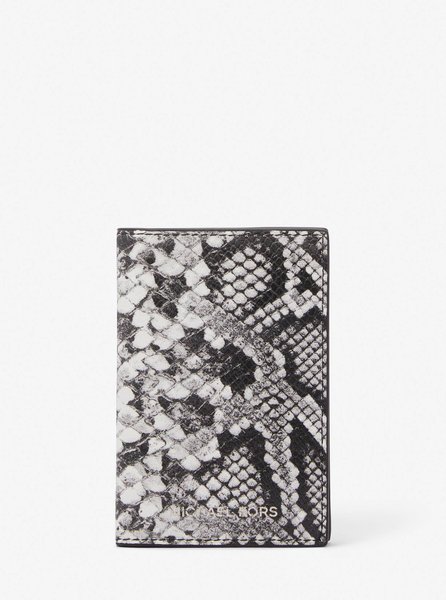 Varick Snake-Embossed Leather Bi-Fold Card Case BLACK MICHAEL KORS — Фото, Картинка BAG❤BAG Купить оригинал Украина, Киев, Житомир, Львов, Одесса ❤bag-bag.com.ua