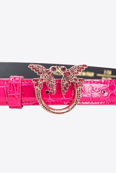 Pinko PINKO Galleria thin 2cm shiny coloured croc-print belt with Love Birds buckle GOLD 102670A1TLN17L &mdash; фото 2 з 4