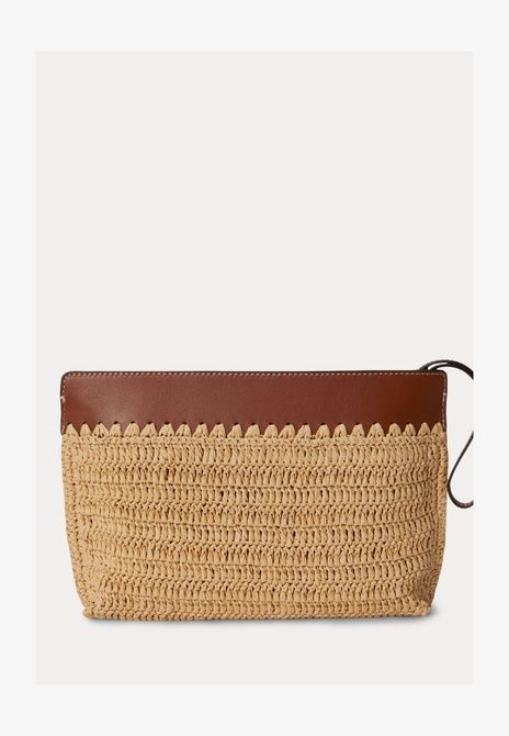 RALPH LAUREN Leather-Trim Crocheted Straw Large Pouch Wash Bag Tan 432P10519-001 &mdash; фото 2 из 4