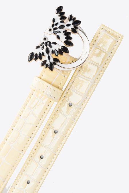 Pinko PINKO Galleria thin 2cm shiny croc-print belt with Love Birds buckle GOLD 102670A1T8S14L &mdash; фото 4 из 5