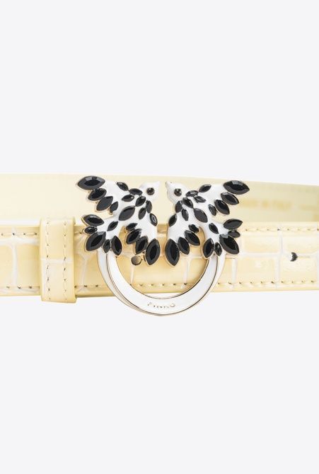 Pinko PINKO Galleria thin 2cm shiny croc-print belt with Love Birds buckle GOLD 102670A1T8S14L &mdash; фото 2 из 5