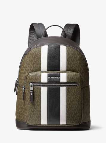 MICHAEL KORS MENS Hudson Pebbled Leather and Logo Stripe Backpack