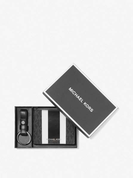 Logo Stripe Billfold Wallet and Keychain Gift Set BLACK MICHAEL KORS — Фото, Картинка BAG❤BAG Купить оригинал Украина, Киев, Житомир, Львов, Одесса ❤bag-bag.com.ua