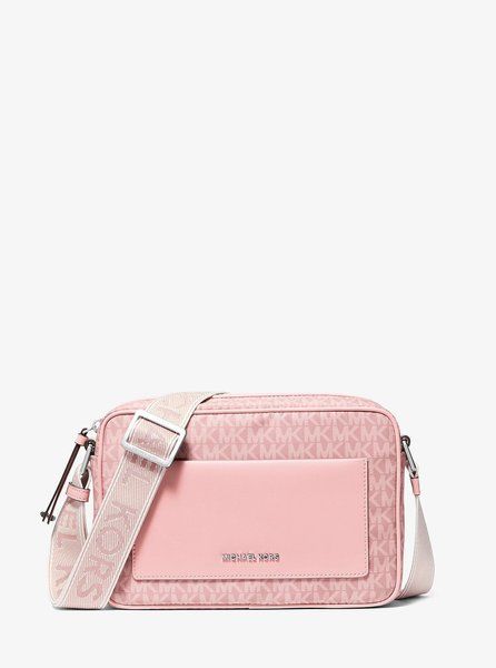 MICHAEL KORS Jet Set Large Signature Logo Print Woven Crossbody Bag SMOKEY ROSE 32T4SJ6C7C &mdash; фото 1 из 3