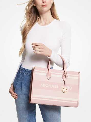 michael kors mirella medium striped cotton canvas tote bag