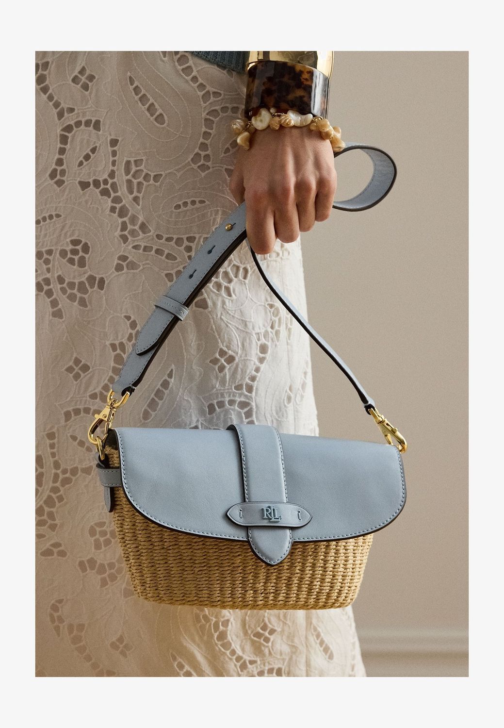 Lauren ᐉ RALPH LAUREN Straw-Leather Small Lynden Shoulder Bag Handbag