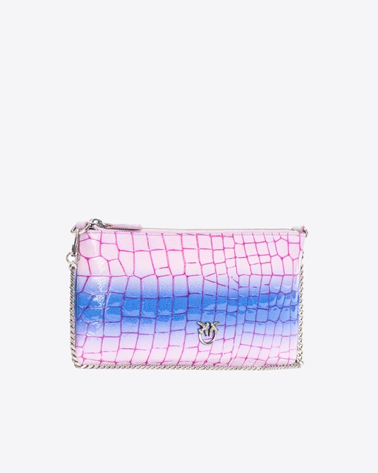 PINKO Galleria horizontal flat bag in shiny fade-effect croc-print leather LILAC / PURPLE-OLD SILVER Pinko — Фото, Картинка BAG❤BAG Придбати оригінал Україна, Київ, Житомир, Львів, Одеса ❤bag-bag.com.ua