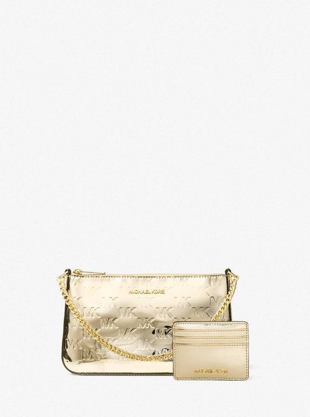 MICHAEL KORS Jet Set Medium Metallic Logo Debossed Pochette and Card Case Gift Set PALE GOLD 35F5GGZD6O &mdash; фото 1 з 4