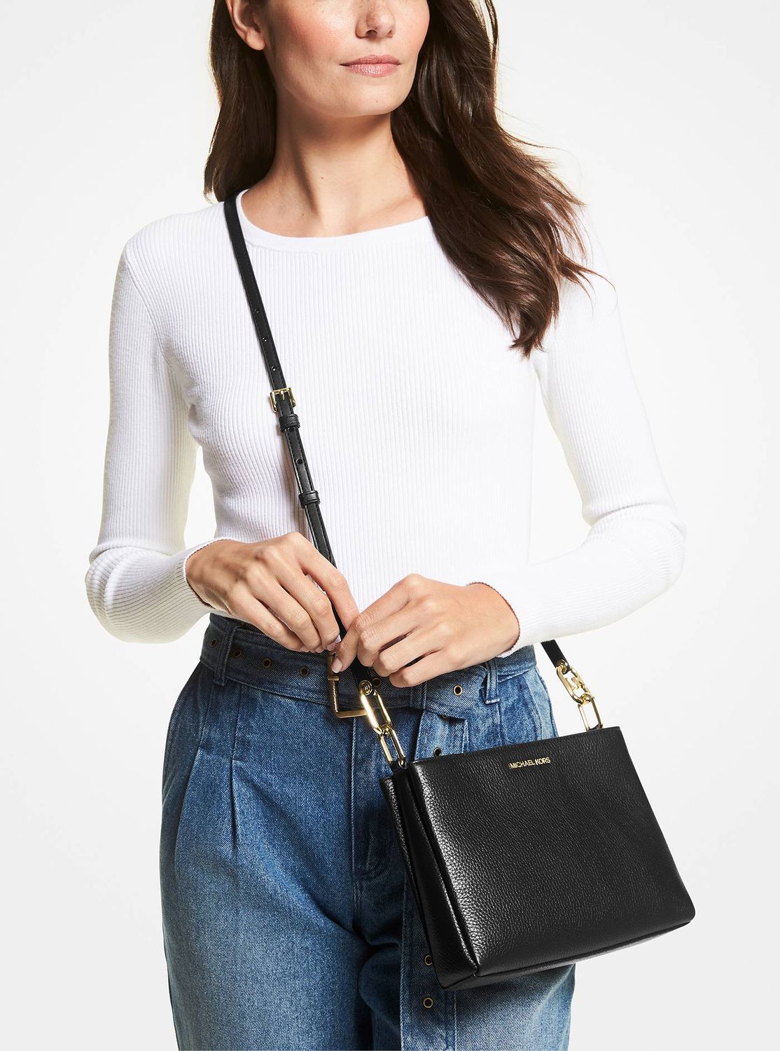 Michael Kors® ᐉ Trisha Medium Pebbled Leather Crossbody Bag 【black】 Цена 13 702 грн — Под заказ