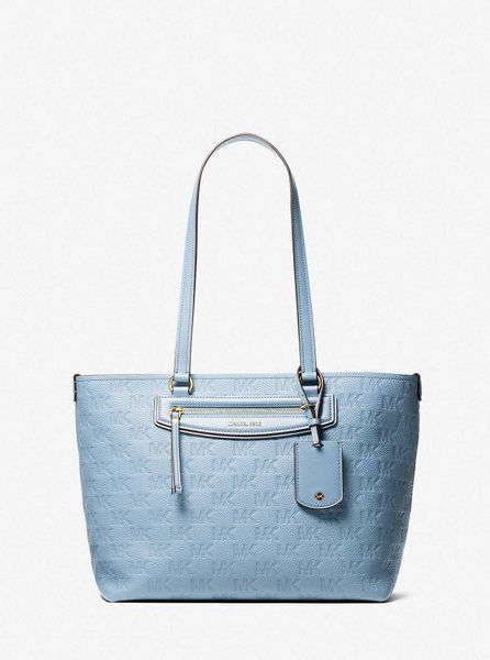 MICHAEL KORS Jet Set Travel Medium Logo Embossed Leather Tote Bag CHAMBRAY 30S6GTVT6B &mdash; фото 1 из 6