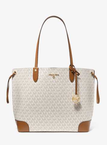 Michael Kors Edith Signature Logo Large Open Tote Bag - Vanilla/Acorn