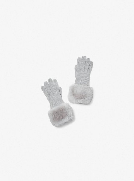 Faux Fur-Trim Knit Gloves PEARL GREY MICHAEL KORS — Фото, Картинка BAG❤BAG Купить оригинал Украина, Киев, Житомир, Львов, Одесса ❤bag-bag.com.ua