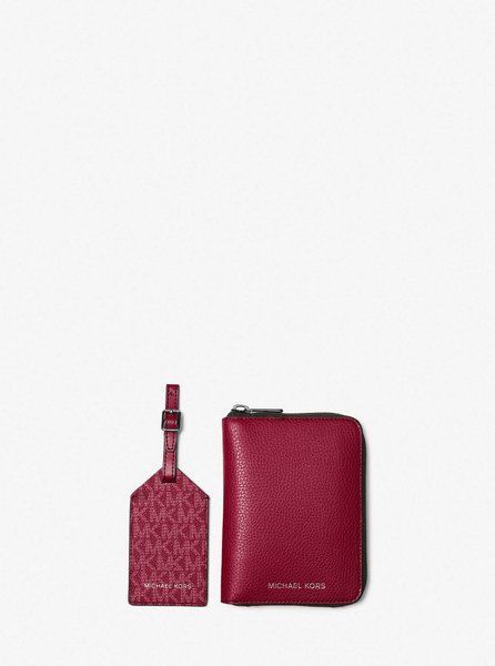 MICHAEL KORS Pebbled Leather Passport Wallet and Signature Logo Luggage Tag Gift Set CHERRY 36F5LGFN3L &mdash; фото 1 з 3