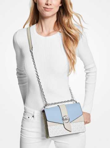 Michael Kors Greenwich Small Two-tone Logo And Saffiano Leather Crossbody  Bag In Blue