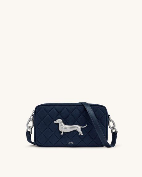 JW PEI Riley Faux Suede Dachshund Quilted Shoulder Bag Navy Blue BG154911JWP &mdash; фото 1 из 1