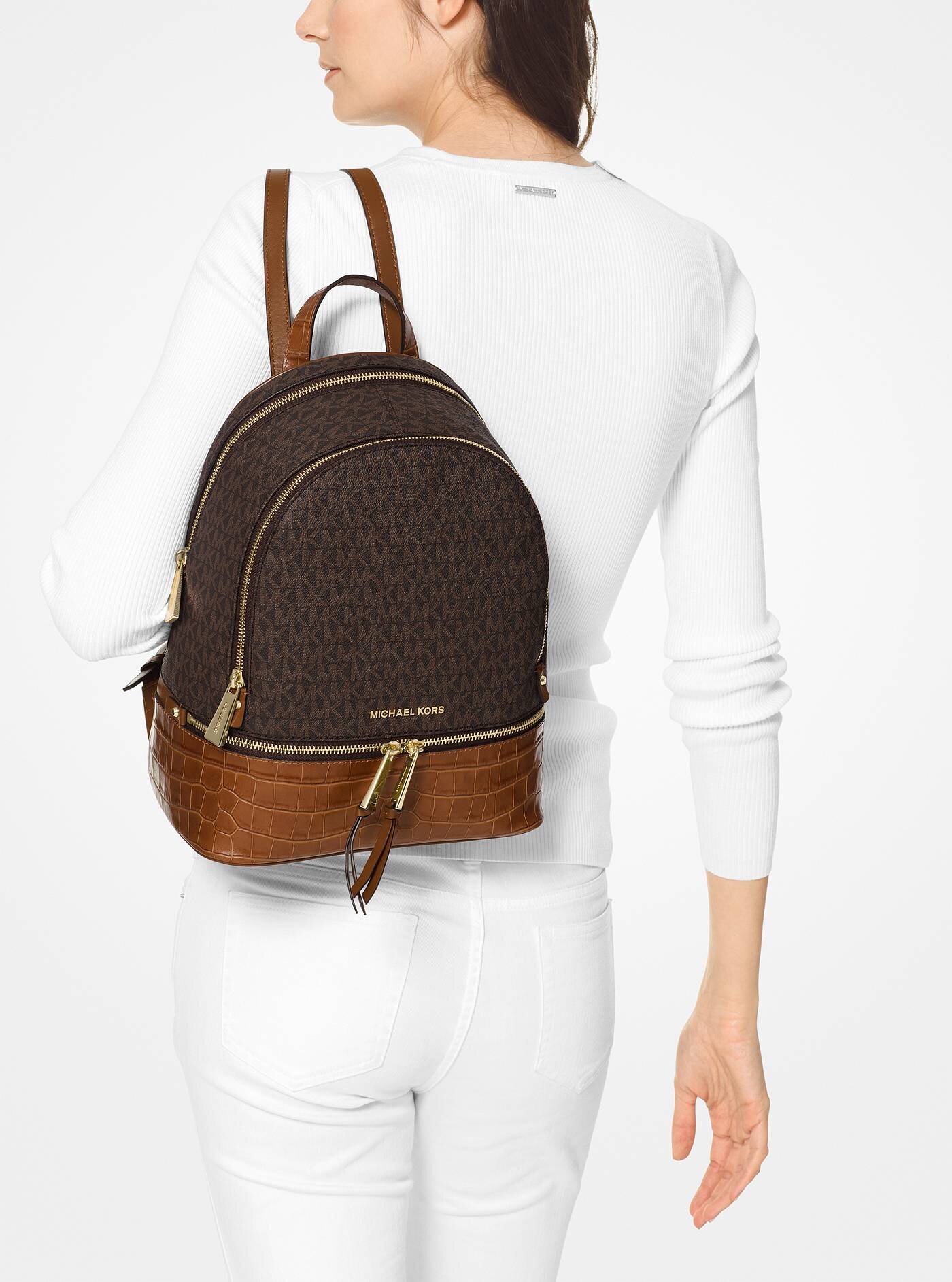 ❤ Rhea Medium Logo and Leather Backpack 