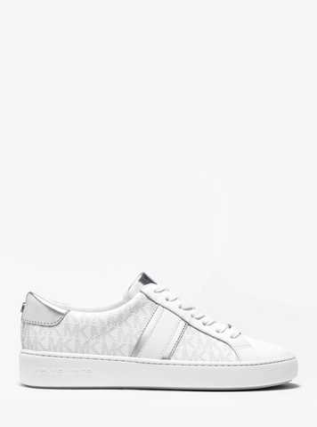 irving logo and metallic leather stripe sneaker