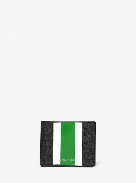 Logo Stripe Billfold Wallet With Passcase PALM GREEN Michael Kors Mens — Фото, Картинка BAG❤BAG Купить оригинал Украина, Киев, Житомир, Львов, Одесса ❤bag-bag.com.ua