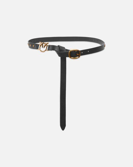 Pinko Long leather belt with appliqu&eacute;s, 2cm BLACK-ANTIQUE GOLD 104796A2GGZ99Q &mdash; фото 1 з 5