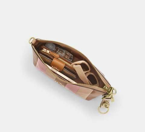 ᐉ COACH Caitlin Shoulder Bag With Striped Patchwork Gold / Taupe