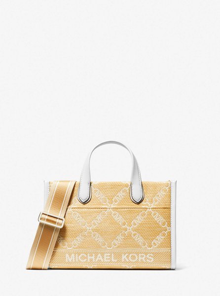 Gigi Small Empire Logo Jacquard Straw Messenger Bag NAT / OPTICWHT MICHAEL KORS — Фото, Картинка BAG❤BAG Купить оригинал Украина, Киев, Житомир, Львов, Одесса ❤bag-bag.com.ua