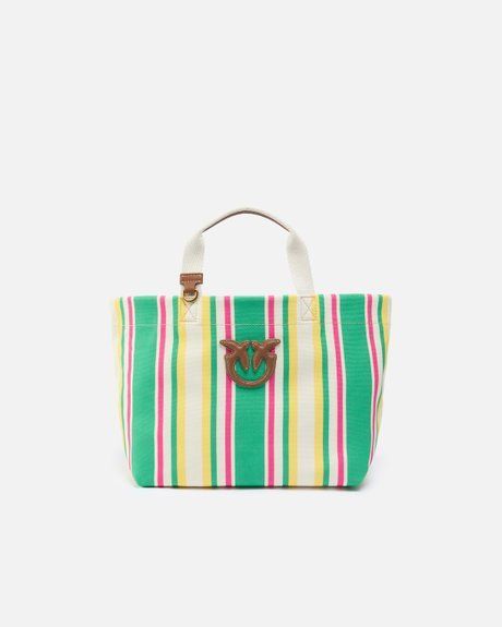 Pinko Medium shopper bag in striped canvas YELLOW / FUCHSIA / GREEN-ANTIQUE GOLD 104753A2G5H87Q00001 &mdash; фото 1 из 4