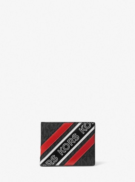 Hudson Logo Tape Slim Billfold Wallet BLACK / CRIMSON MICHAEL KORS — Фото, Картинка BAG❤BAG Купить оригинал Украина, Киев, Житомир, Львов, Одесса ❤bag-bag.com.ua