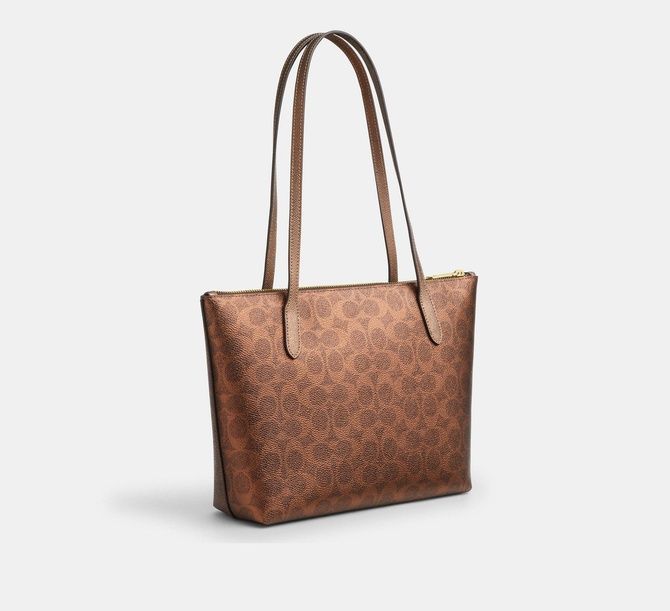COACH Fiona Zip Tote Bag In Signature Canvas Gold / Brown / Copper CW396 &mdash; фото 3 из 7