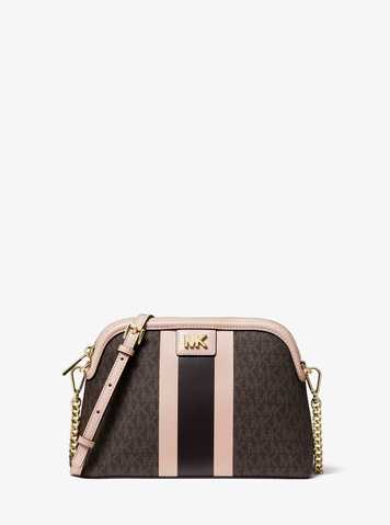 michael kors large logo stripe dome crossbody bag