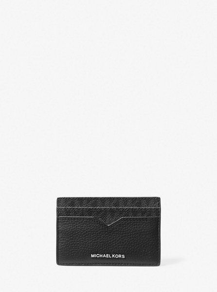 MICHAEL KORS Hudson Pebbled Leather and Signature Logo Money Clip Card Case BLACK 39S5LHDD1B &mdash; фото 1 з 5