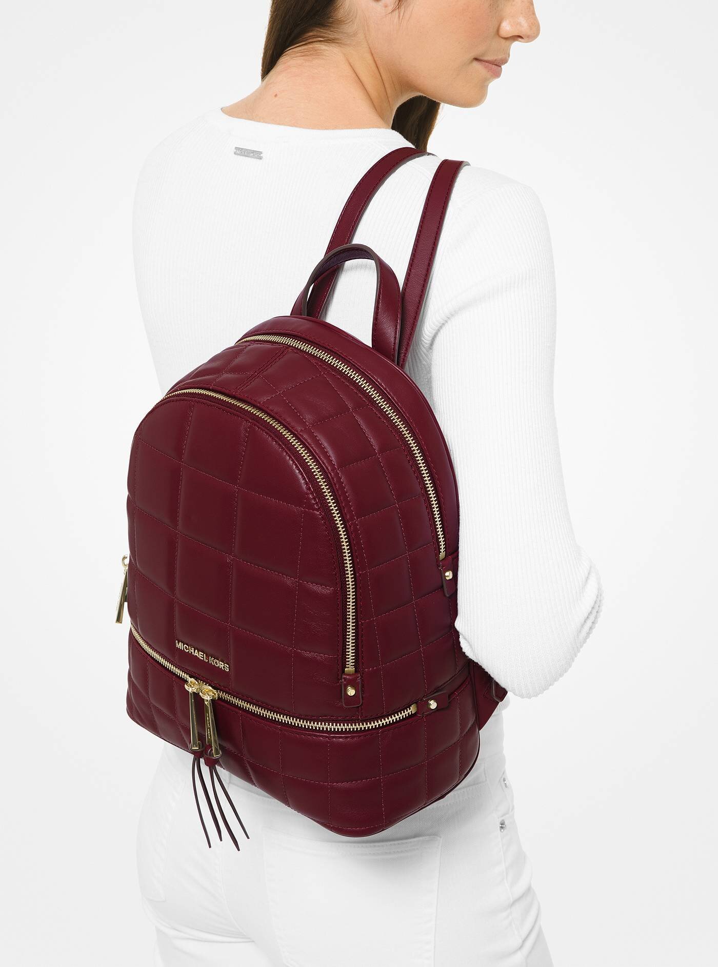 rhea medium quilted leather backpack