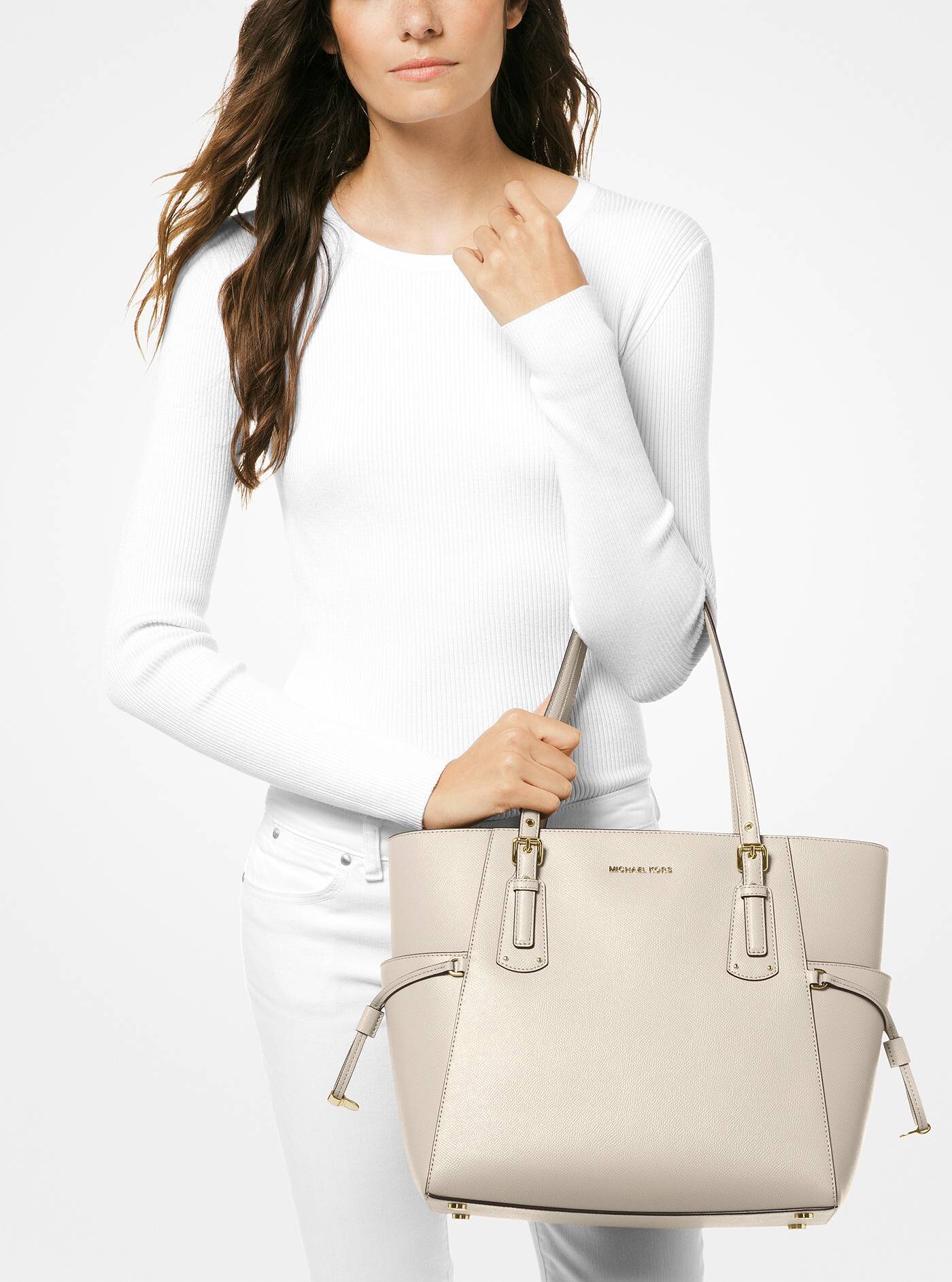 ❤ Voyager Small Crossgrain Leather Tote 