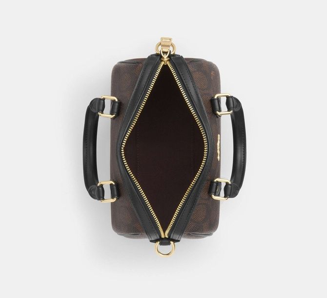 COACH Boxed Mini Rowan Crossbody Bag And Mirror Bag Charm Set In Signature Canvas Gold / Walnut / Black CCL59 &mdash; фото 4 з 7