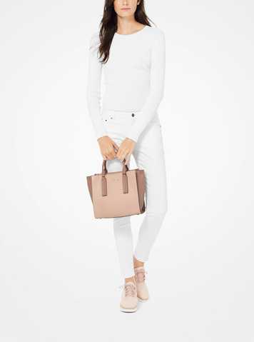 MICHAEL KORS® ᐉ Alessa Medium Color-Block Pebbled Leather Satchel 【SFTPINK  / FAWN】 Цена 10 258 грн — Наличие уточняйте #30S9G0AS6T Купить в  интернет-магазине BAG❤BAG • Киев, Львов, Одесса, Харьков, Житомир • Доставка