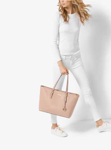 MICHAEL Michael Kors Jet Set Medium Saffiano Leather Top-zip Tote Bag in  Pink