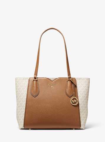 mae medium pebbled leather and logo tote bag